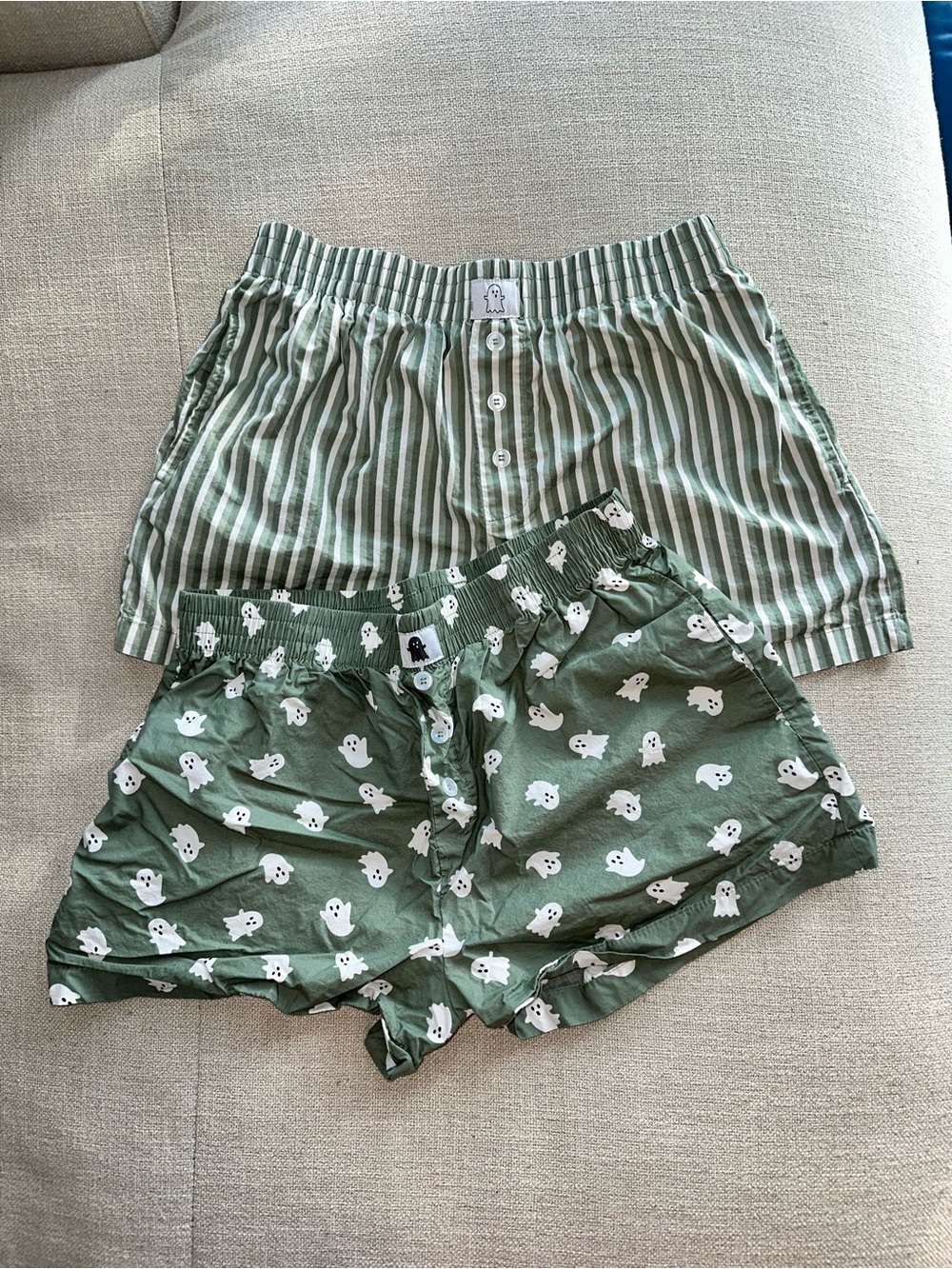 Women’s Green Ghost Print Cotton Lounge Shorts